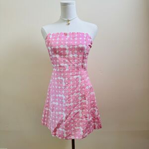 Peppermayo Linen Blend Pink Flowers Corset Strapless Mini Dress Size 6